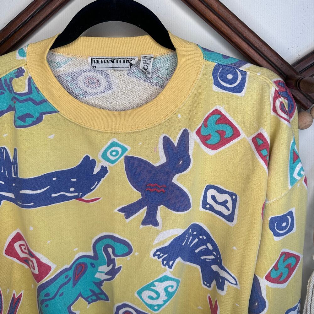 Vintage Retrospective Yellow Abstract Aboriginal Art Pattern Crewneck - Picture 2 of 4